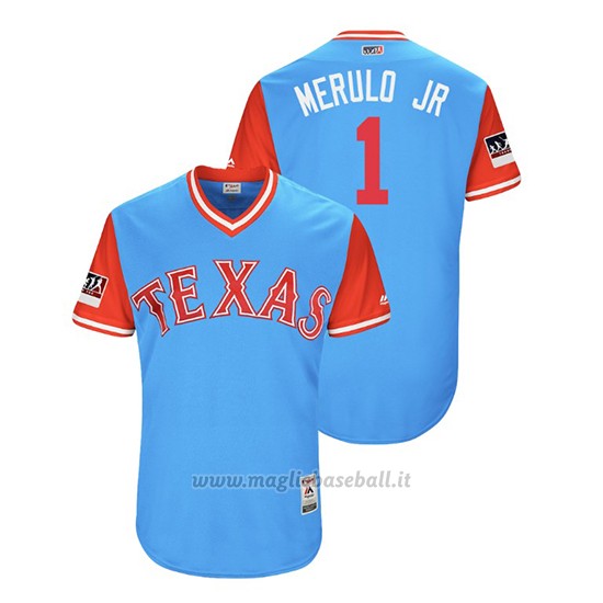 Maglia Baseball Uomo Texas Rangers Elvis Andrus 2018 Llws Players Weekend Merulo Jr Light TOrnto Blue Jays